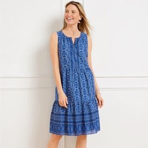 Talbots Voile Swing Dress Size XS Blue Oval Medallion